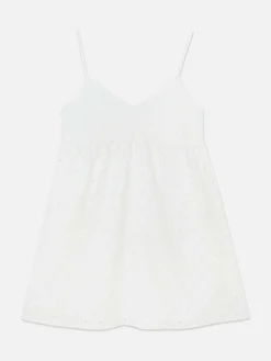 Mini-jurk Met Bandjes En Broderie Anglaise