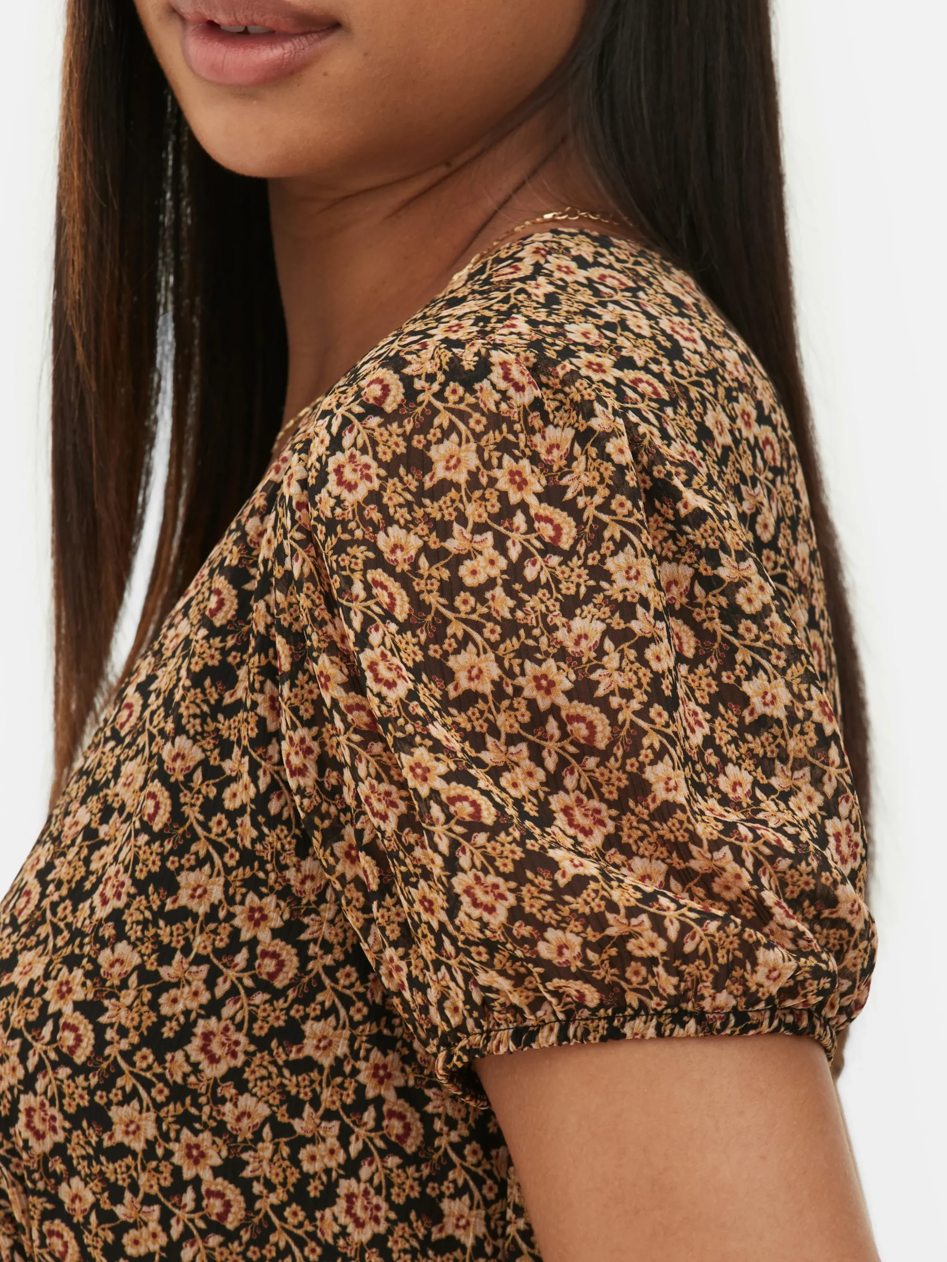 Mini-jurk Met Pofmouwen Van Chiffon