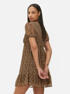 Mini-jurk Met Pofmouwen Van Chiffon