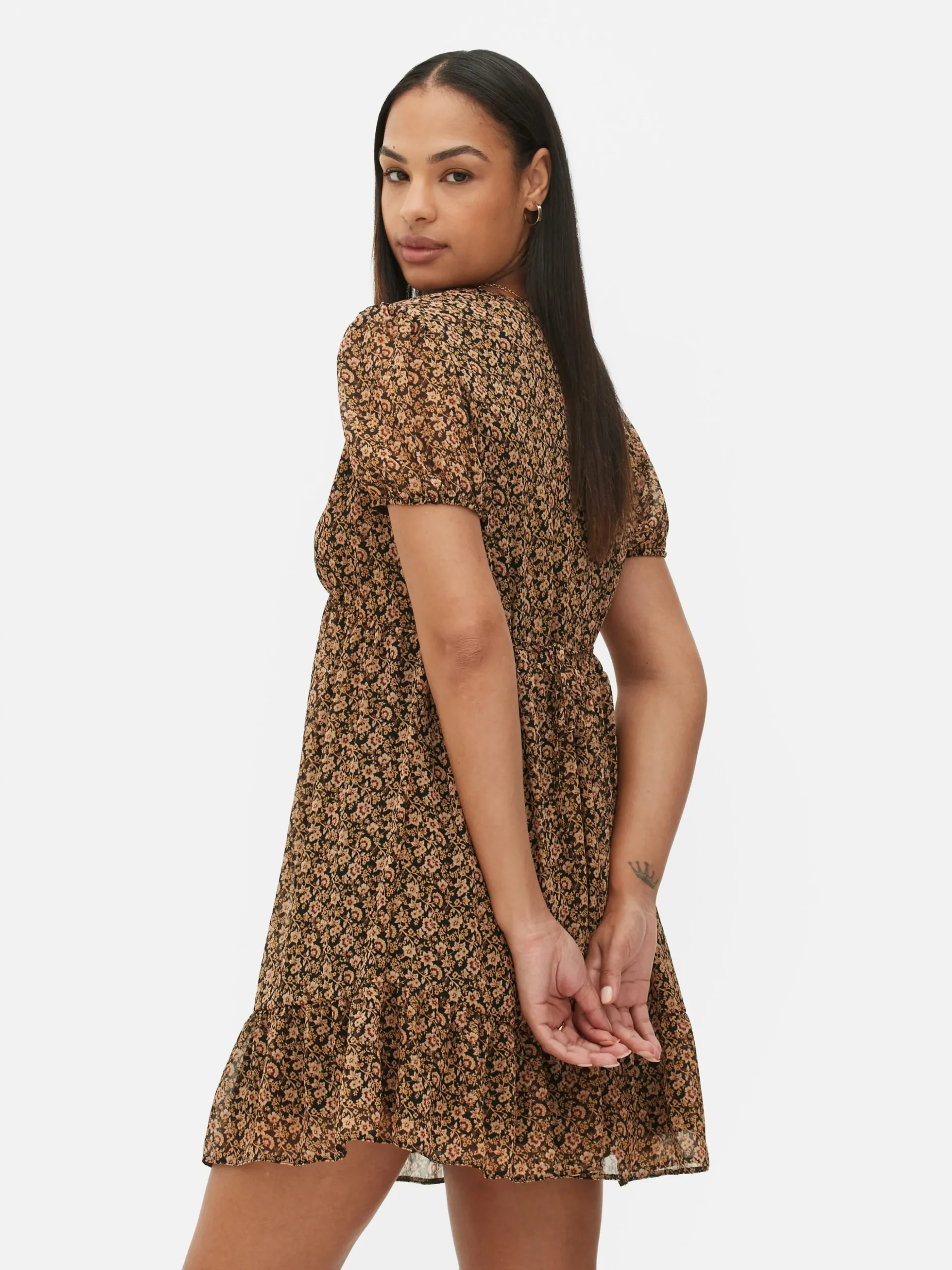 Mini-jurk Met Pofmouwen Van Chiffon
