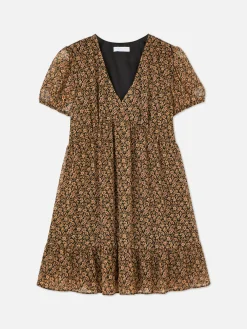 Mini-jurk Met Pofmouwen Van Chiffon