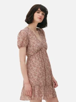 Mini-jurk Met Pofmouwen Van Chiffon