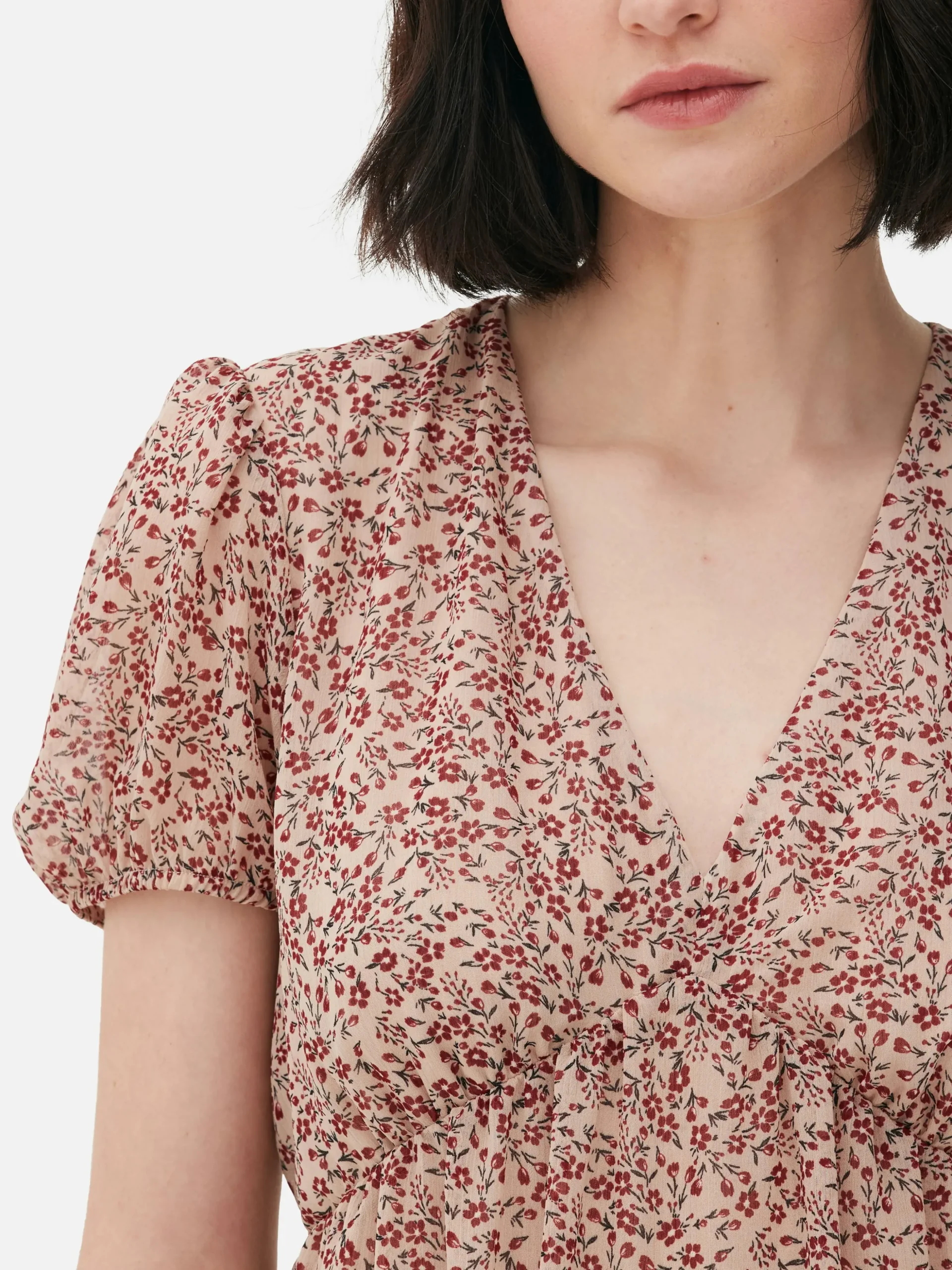 Mini-jurk Met Pofmouwen Van Chiffon