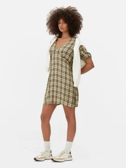 Mini-jurk Met Ruitjespatroon En V-hals