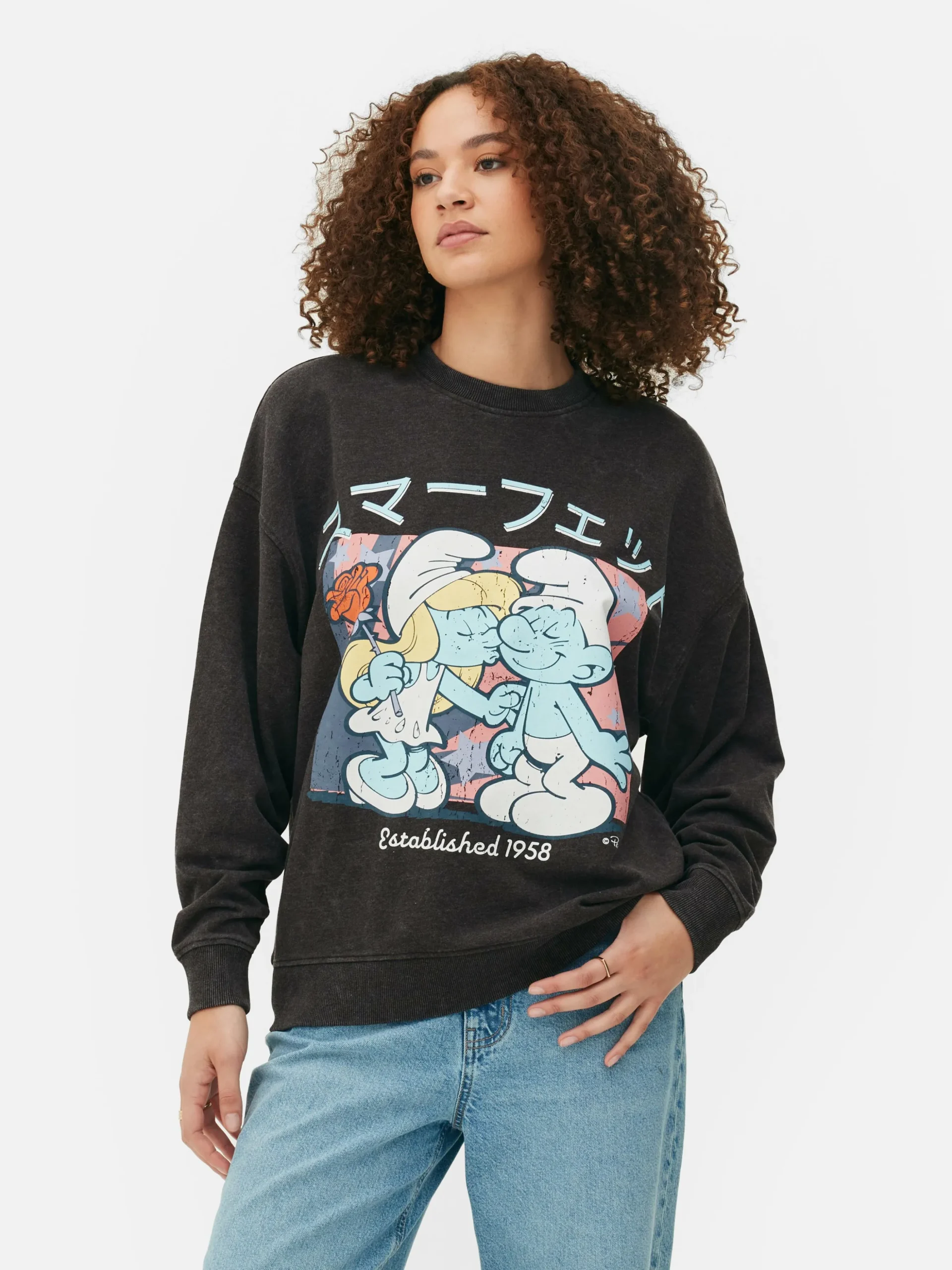 Oversized Sweatshirt Met Print De Smurfen