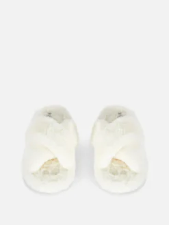 Pantoffels Met Imitatiebont En Gekruiste Bandjes