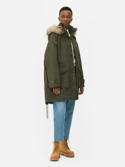 Parka Met Capuchon Met Imitatiebontrand