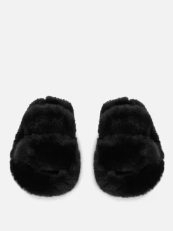 Pluizige Pantoffels Met Dubbele Bandjes