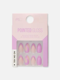 PS... Puntige Glanzende Kunstnagels Met Swirl-effect