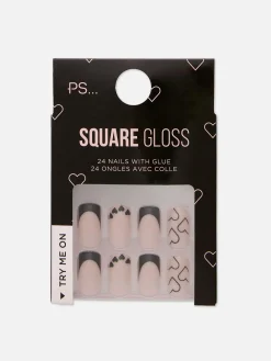 PS... Vierkante Glanzende Kunstnagels Met Hart