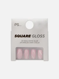 PS... Vierkante Glanzende Kunstnagels Met Swirl