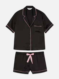 Pyjamaset Met Nachthemd En Korte Broek Van Satijn