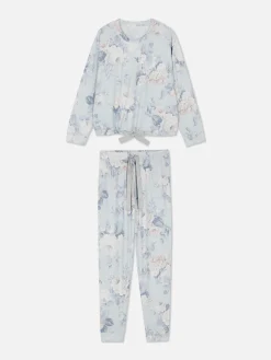Pyjamaset Met Strikdetail En Lange Mouwen