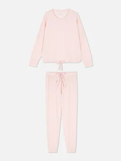 Pyjamaset Met Strikdetail En Lange Mouwen