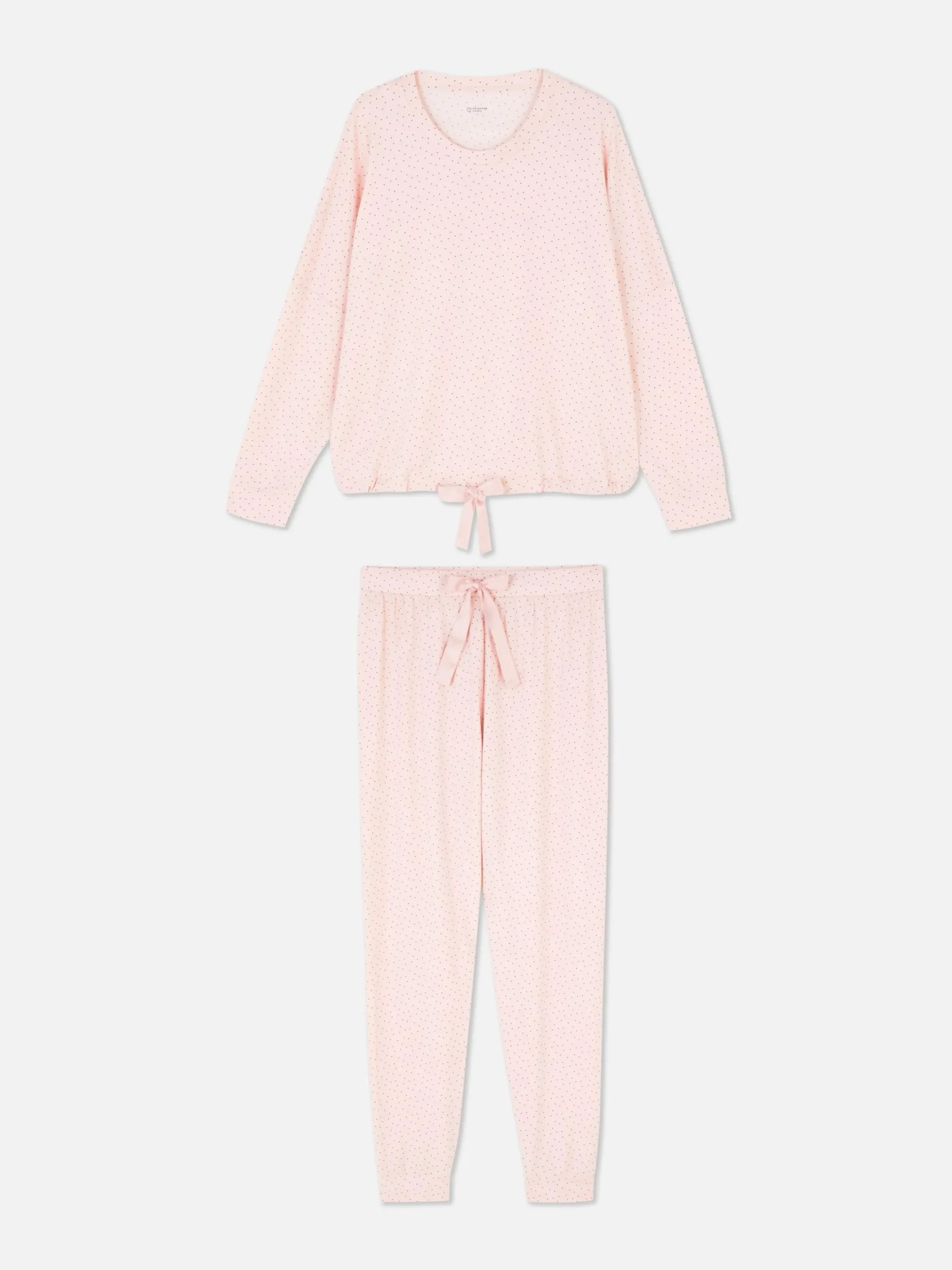 Pyjamaset Met Strikdetail En Lange Mouwen