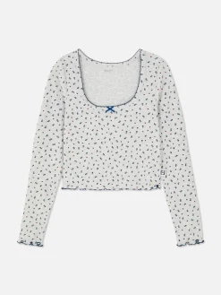 Pyjamatop Van Ribstof Met Bloemenprint