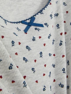 Pyjamatop Van Ribstof Met Bloemenprint
