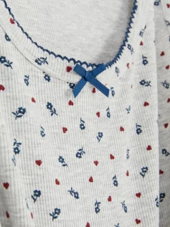 Pyjamatop Van Ribstof Met Bloemenprint