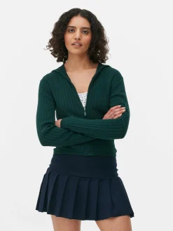 Ribgebreid Vest Met Rits En Capuchon