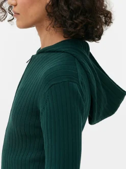 Ribgebreid Vest Met Rits En Capuchon