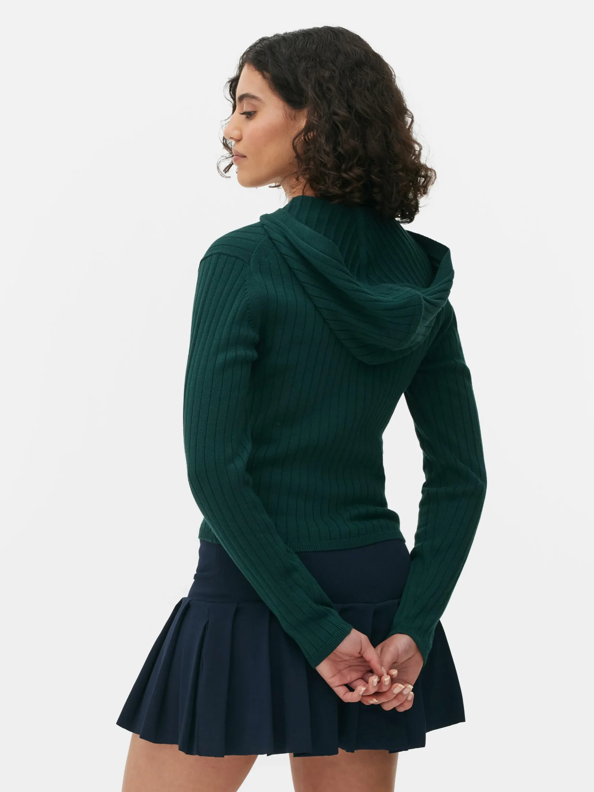 Ribgebreid Vest Met Rits En Capuchon