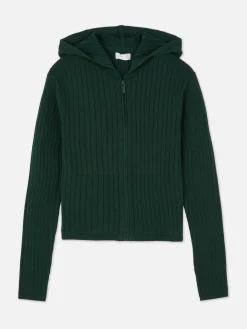 Ribgebreid Vest Met Rits En Capuchon