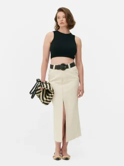 Ribgebreide Korte Tanktop Met Ronde Hals