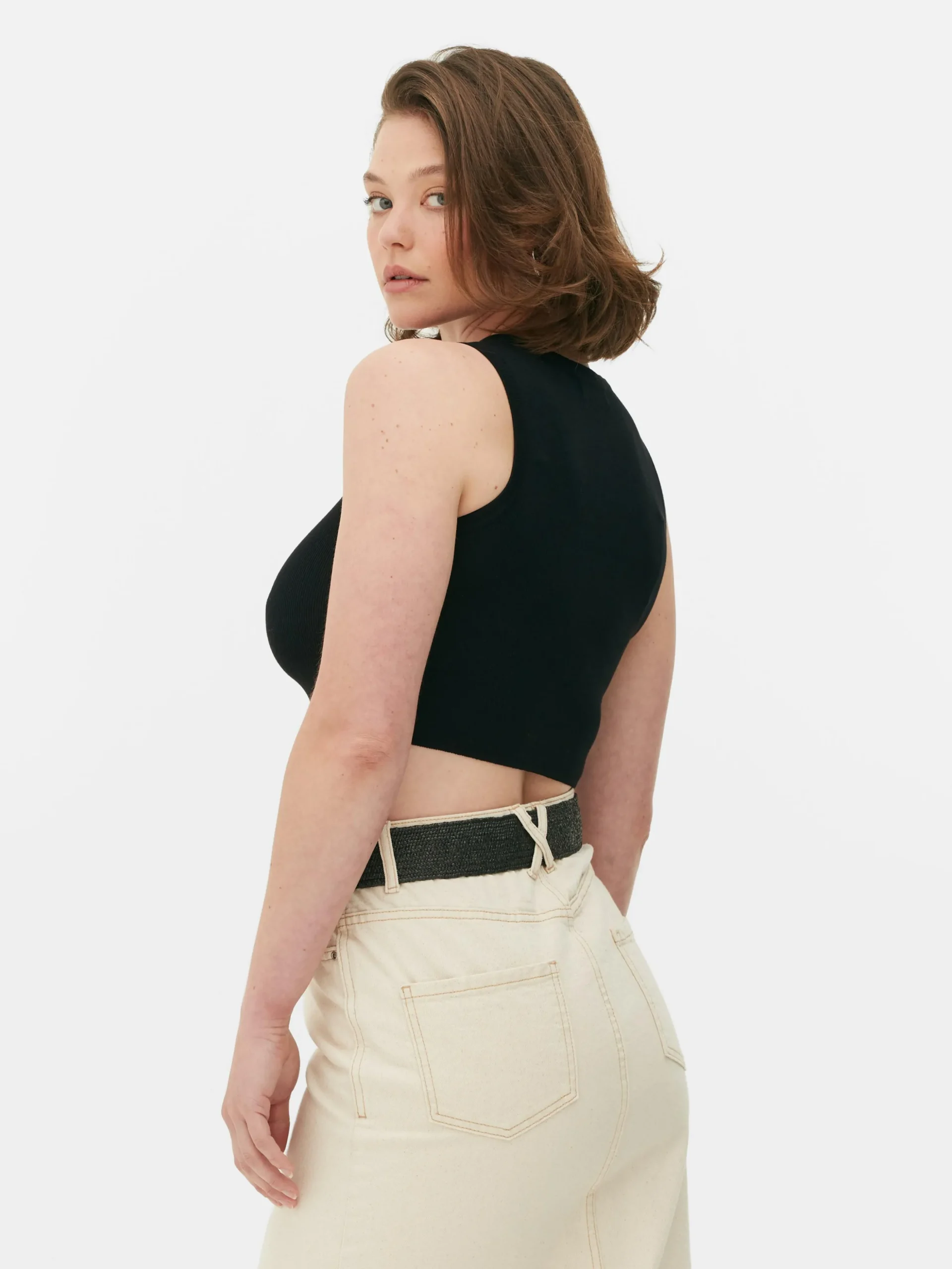 Ribgebreide Korte Tanktop Met Ronde Hals