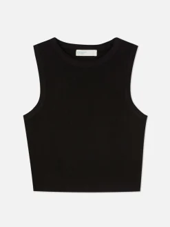 Ribgebreide Korte Tanktop Met Ronde Hals