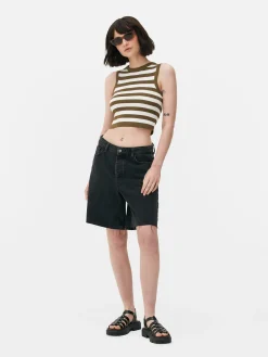 Ribgebreide Korte Tanktop Met Ronde Hals