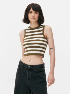 Ribgebreide Korte Tanktop Met Ronde Hals