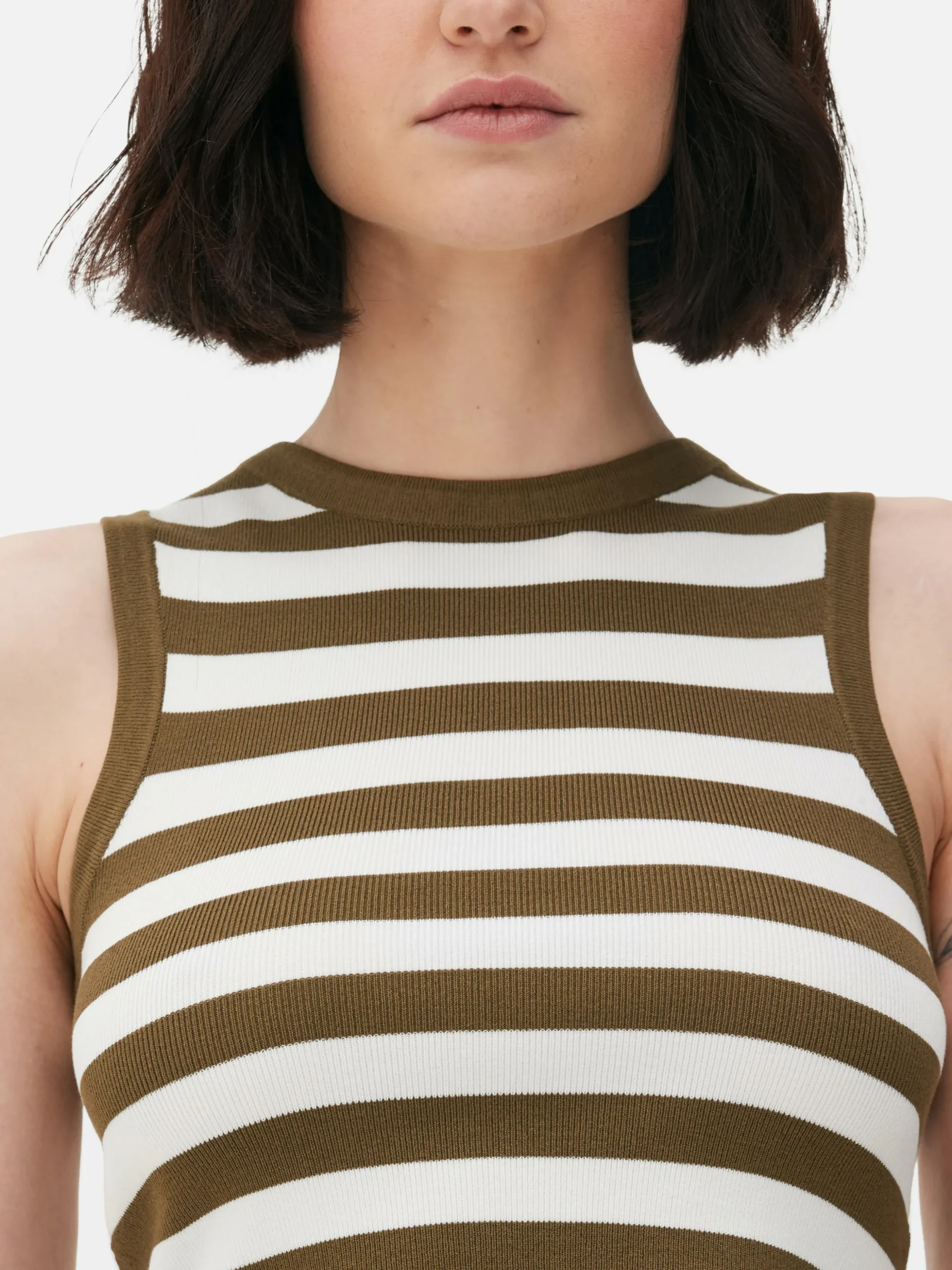 Ribgebreide Korte Tanktop Met Ronde Hals