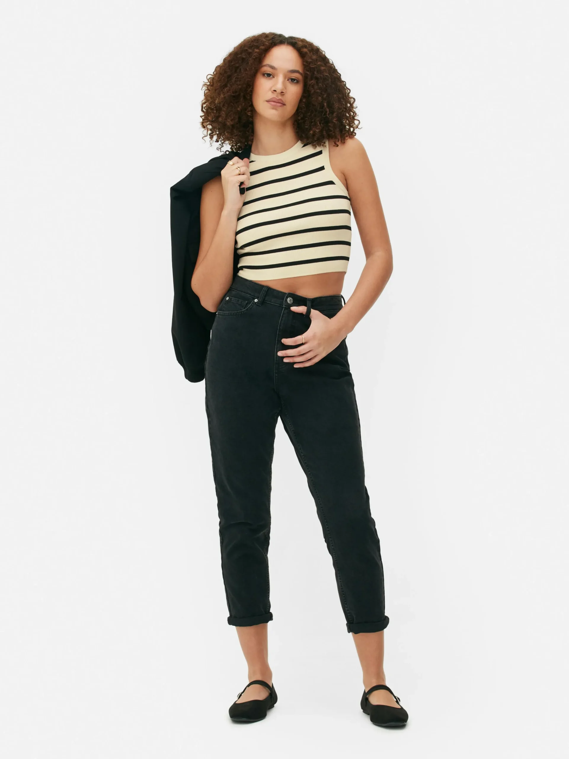 Ribgebreide Korte Tanktop Met Ronde Hals