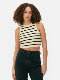 Ribgebreide Korte Tanktop Met Ronde Hals