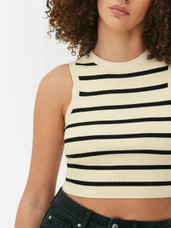Ribgebreide Korte Tanktop Met Ronde Hals