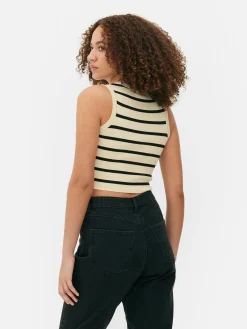 Ribgebreide Korte Tanktop Met Ronde Hals