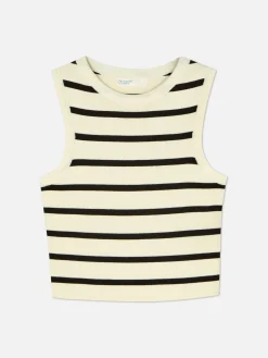 Ribgebreide Korte Tanktop Met Ronde Hals