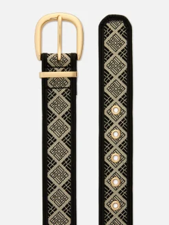 Riem Met Gebogen Gesp En Monogramprint