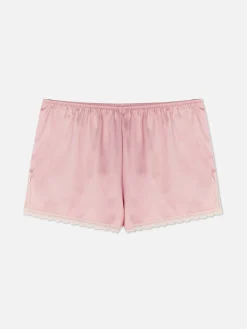 Satijnen Pyjamashort Met Kanten Zoom