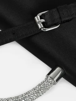Satijnen Schoudertas Met Strass Op Handvat