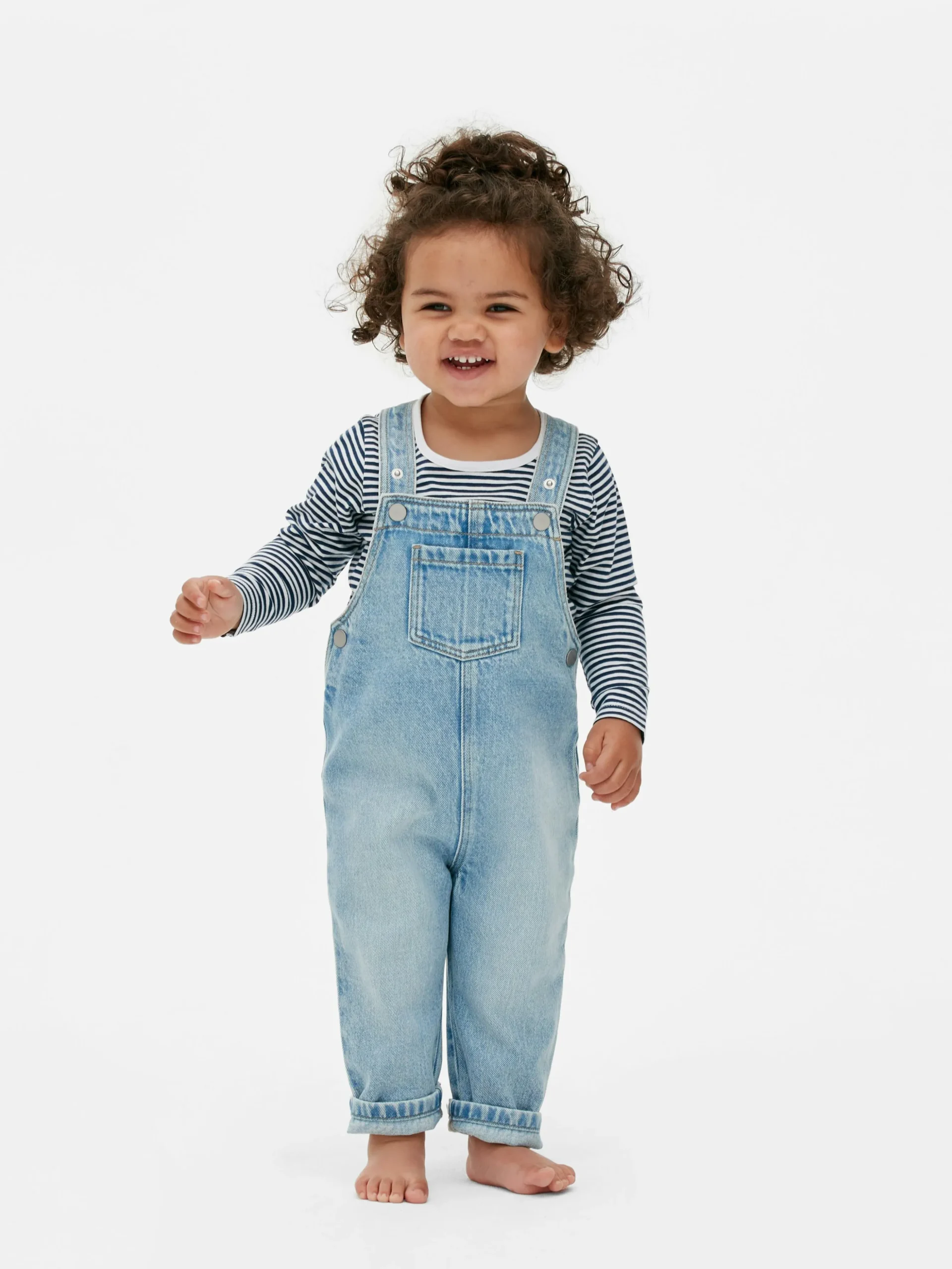 Set Met Gestreept T-shirt En Denim Tuinbroek