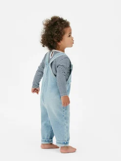 Set Met Gestreept T-shirt En Denim Tuinbroek
