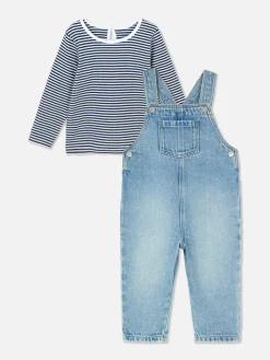 Set Met Gestreept T-shirt En Denim Tuinbroek