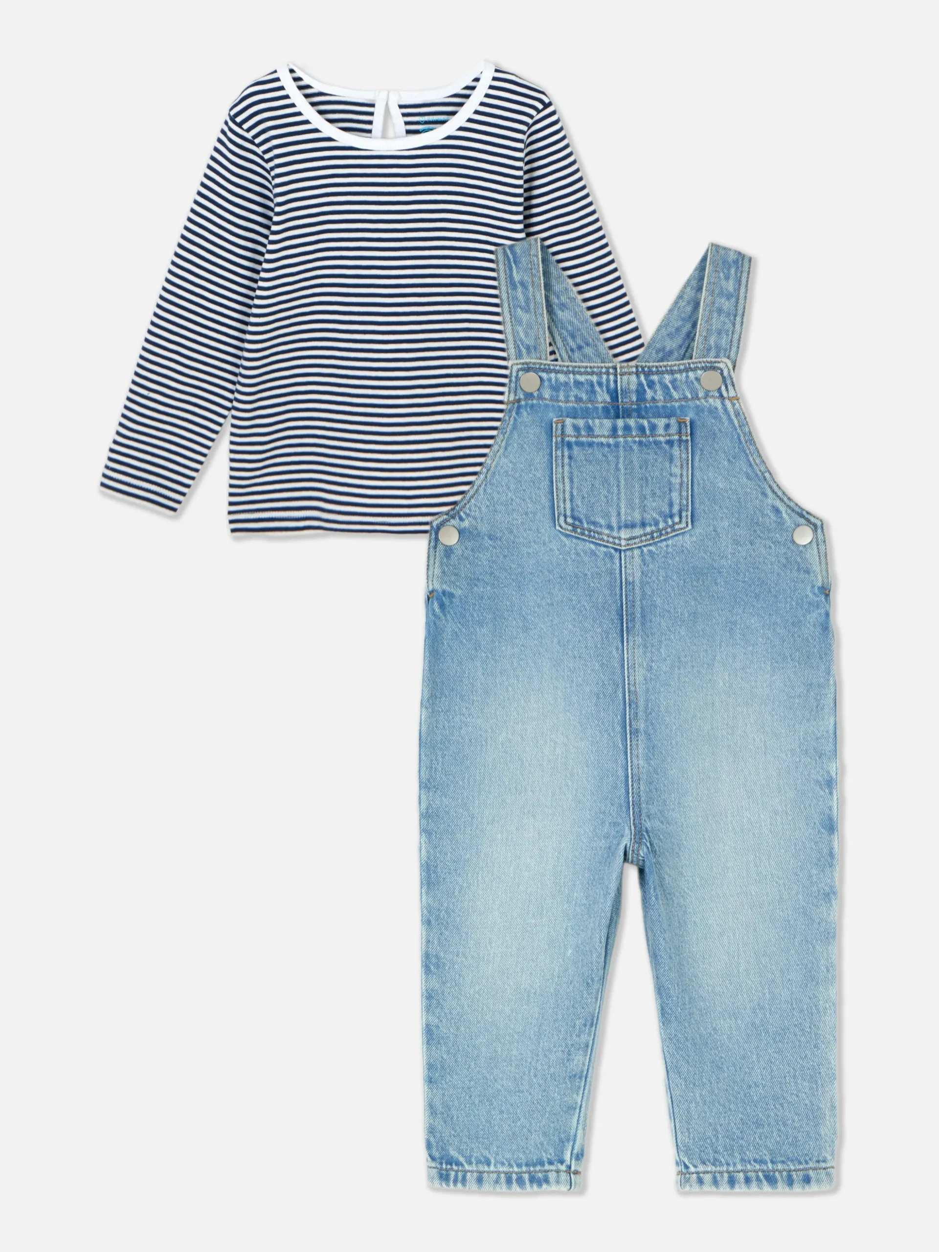 Set Met Gestreept T-shirt En Denim Tuinbroek