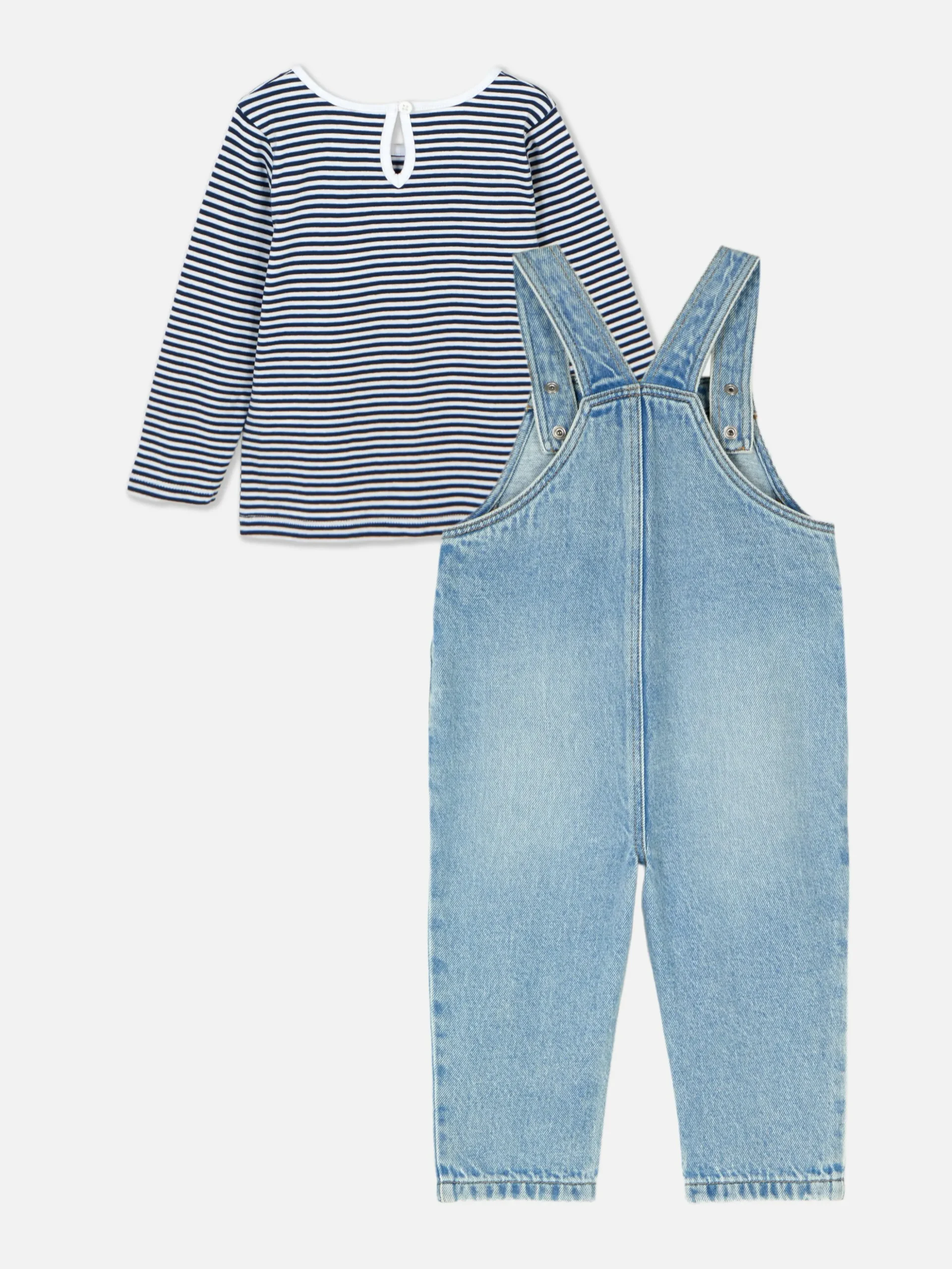 Set Met Gestreept T-shirt En Denim Tuinbroek