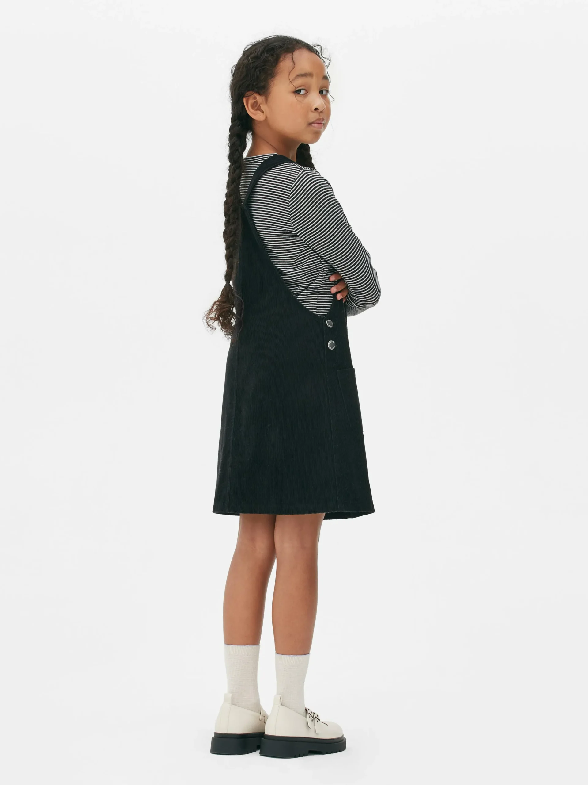 Set Met Gestreept T-shirt Met Lange Mouwen En Corduroy Overgooier