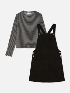 Set Met Gestreept T-shirt Met Lange Mouwen En Corduroy Overgooier