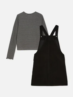 Set Met Gestreept T-shirt Met Lange Mouwen En Corduroy Overgooier