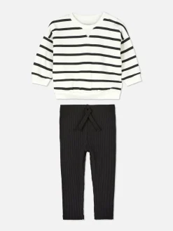 Set Van Gestreept Sweatshirt En Geribde Legging