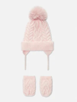 Set Van Kabelgebreide Beanie En Wanten